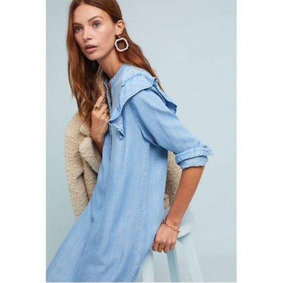 new Anthropologie Cloth & Stone Ruffled Shirtdress - Picture 2 of 5